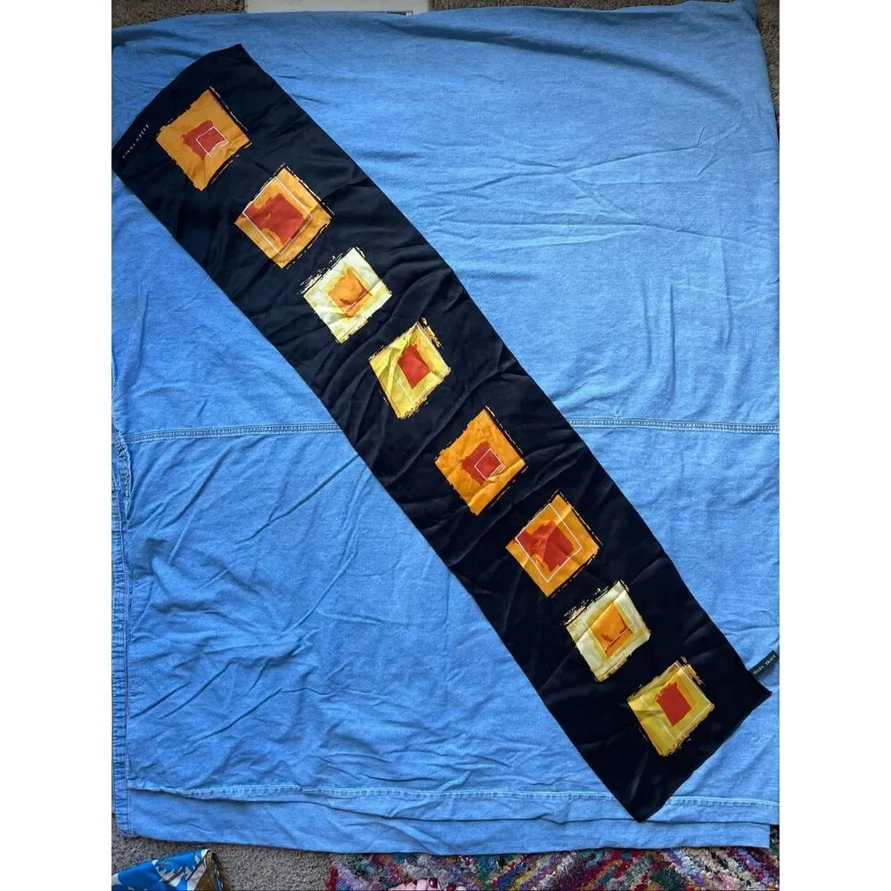 Ellen Tracy Silk Scarf Gallery Art Print Abstract Colorblock Modernist 52x11